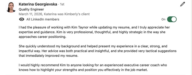 Katerina Georgievska, Quality Engineer, LinkedIn recommendation