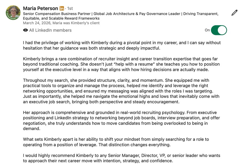 Maria Peterson, Senior Compensation Business Partner, strategic and deeply impactful coaching